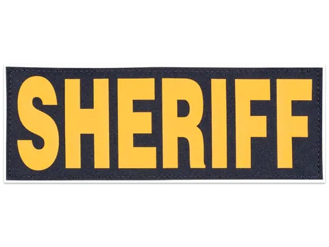 SHERIFF identification panel, gold lettering on black